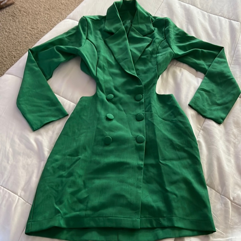 SHEIN Green Double-Breasted Midi Blazer Dress